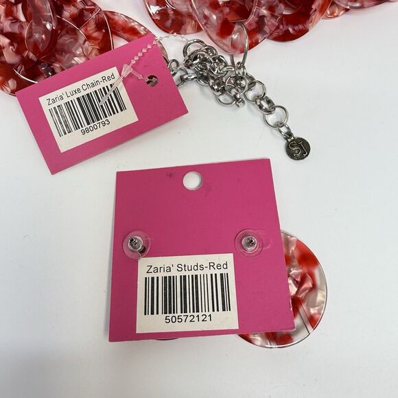 Sassy Jones Zaria’ Luxe Chain Necklace & Oversized Studs In Red New - Picture 7 of 7